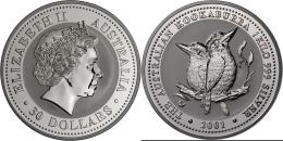 Australien: 30 Dollars 2001, KOOKABURRA, 1 Kilo 999 Silver, In Original Plexikapsel, BU. - Autres & Non Classés