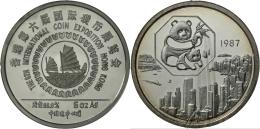 China - Volksrepublik: Silbermedaille 1987, 5 Ounce Silver, Panda Series, The 6th International Coin Exposition Hong Kon - China