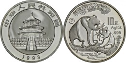 China - Volksrepublik: Silberpanda In PP Panda Mit Nachwuchs: 10 Yuan 1993 P, Auflage Nur 20.000 Ex., In Originalkapsel, - China