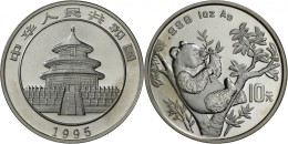 China - Volksrepublik: Silberpanda In Panda Im Baum: 10 Yuan 1995, In Originalkapsel, Leichte Patina, St. - China