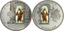 Cook Inseln: WINDOWS OF HEAVEN: Isaakskathedrale St. Petersburg "Auferstehungsfenster", 10 Dollars 2012, 50g 925er Silbe - Russie