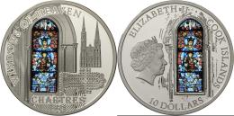 Cook Inseln: WINDOWS OF HEAVEN: Kathedrale Von Chartres "Fenster Der Blauen Jungfrau", 10 Dollars 2013, 50g 925er Silber - Cook