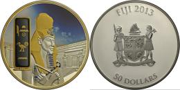 Fidschi Inseln: EGYPTIAN JEWELS: Akhenaten, 50 $ 2013, Auflage Nur 999 Ex., 2 Oz Feinsilber, Im Schweberahmen, PP. - Fidschi