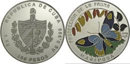 Kuba: 300 Pesos 1996, Schutz Der Tierwelt, "Schmetterling In Farbe"; 1 Kg Silver 999, Auflage: 450 Exemplare, Schön - Kuba