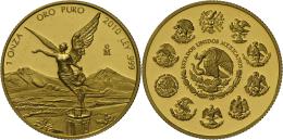 Mexiko - Anlagegold: LIBERTAD Proof Gold Series 2008: 1oz, ½oz, ¼oz, 1/10oz Und 1/20oz Im Echtholzetui Mit - Mexiko