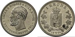 Norwegen: Oskar II., 1872-1905: 1 Krone 1889, KM 357, Min. Kratzer Auf Av, Vorzüglich. - Norwegen