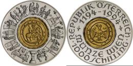 Österreich - Anlagegold: 800 Jahre Münze Wien, 1000 Schilling 2001, Center Mit 13g Feingold, Ring Silber, Im E - Austria