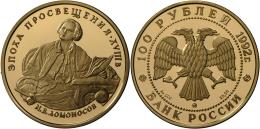 Russland - Anlagegold: Michael Lomonossov: 100 Rubel 1992, ½Yoz Gold (5.700 Ex.), Im Etui Und Zertifikat, Poliert - Russland