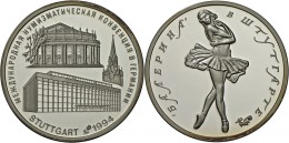 Russland: INTERNATIONATE MÜNZ MESSE In STUTTGART 1994, 3 Rubel Große Silbermedaille Ballerina, 1oz Feinsilber - Russland