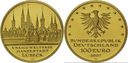 Deutschland - Anlagegold: 100 Euro 2007 A, Lübeck, J. 531, In Originalkapsel, Mit Zertifikat Und Originaletui, Stem - Allemagne