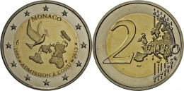 Monaco: 2 EURO-Sondermünze 2013: 20 Jahre Mitgliedschaft In Den Vereinten Nationen, Gekapselt, Ohne Etui/Zertifikat - Monaco