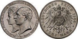 Mecklenburg-Schwerin: Friedrich Franz IV. 1901-1918:, 5 Mark 1904 A, Jaeger 87, Feine Kratzer, Vorzüglich-Stempelgl - Taler Et Doppeltaler