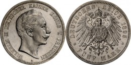 Preußen: Wilhelm II. 1888-1918: 5 Mark 1895 A, Jaeger 104, Gereinigt, Fast Stempelglanz. - Taler & Doppeltaler