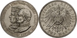 Sachsen: Friedrich August III. 1904-1918:5 Mark 1909 Universität Leipzig, Jaeger 139, Winz. Kratzer, Winzige Randfe - Taler Et Doppeltaler