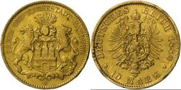 Hamburg: Freie Und Hansestadt: 10 Mark 1880 J, Jaeger 209, Gold 900, 3,982 G, Sehr Schön. - Goldmünzen