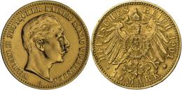 Preußen: Wilhelm II. 1888-1918: 10 Mark 1901 A, Jaeger 251, Gold 900, 3,982 G, Gereinigt, Fast Vorzüglich. - Goldmünzen