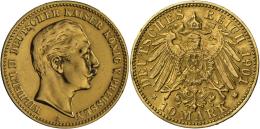 Preußen: Wilhelm II. 1888-1918: 10 Mark 1901 A, Jaeger 251, Gold 900, 3,982 G, Gereinigt, Fast Vorzüglich. - Gold Coins