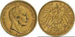 Preußen: Wilhelm II. 1888-1918: 10 Mark 1910 A, Jaeger 251, Gold 900/1000, 3,98 G, Vorzüglich. - Goldmünzen