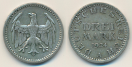 Weimarer Republik: 3 Reichsmark 1924 A, Jaeger 312, Sehr Schön+. - Autres & Non Classés