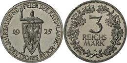 Weimarer Republik: 3 Reichsmark 1925 A, Rheinlande, J. 321, Zaponiert, Polierte Platte. - Sonstige & Ohne Zuordnung