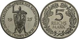 Weimarer Republik: 5 Reichsmark 1925 A, Rheinlande, J. 322, Zaponiert, Polierte Platte. - Autres & Non Classés
