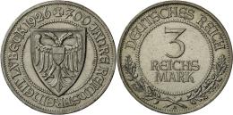 Weimarer Republik: 3 Reichsmark 1926 A, Lübeck, Min. Randfehler, Fast Stempelglanz.. - Sonstige & Ohne Zuordnung