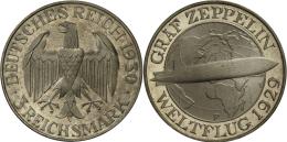 Weimarer Republik: 3 Reichsmark 1930 F, Zeppelin, Jaeger 342, Rv. Patina, Polierte Platte. - Autres & Non Classés