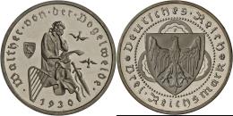 Weimarer Republik: 3 Reichsmark 1930 F, Vogelweide, Jaeger 344, Polierte Platte. - Autres & Non Classés