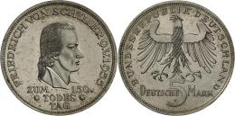 Bundesrepublik Deutschland 1948-2001: 5 DM 1955 F, Friedrich Schiller, Jaeger 389, Spiegelnde Felder, Fast Stempelglanz. - Sonstige & Ohne Zuordnung