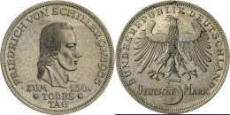 Bundesrepublik Deutschland 1948-2001: 5 D-Mark 1955 F, Friedrich Schiller, Jaeger 389, Kl. Kratzer, Berieben, Sonst Vorz - Sonstige & Ohne Zuordnung