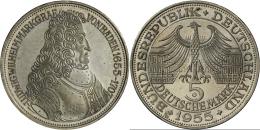 Bundesrepublik Deutschland 1948-2001: 5 D-Mark 1955 G, Markgraf Von Baden, Jaeger 390, Kl. Kratzer, Vorzüglich. - Sonstige & Ohne Zuordnung