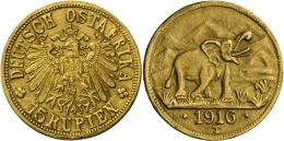 Deutsch-Ostafrika: 15 Rupien 1916 T, Tabora, 7,1 G, Geprägt Mit Gold Aus Der Sekenke-Goldmine In Ostafrika, Jaeger - German East Africa