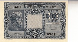 Banconote Da 10 Lire Lotto Di 1 Biglietto_ N°0501 Serie 919926-" 2 SCANSIONI- - Otros & Sin Clasificación