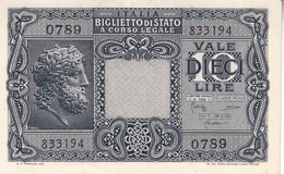 Banconote Da 10 Lire Lotto Di 1 Biglietto_ N°0789 Serie 833194-" 2 SCANSIONI- - Otros & Sin Clasificación