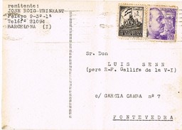 24362. Tarjeta BARCELONA 1942. Recargo Exposicion - Barcellona