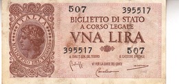 Banconote/Banconota Da 1 Lira Lotto Di 1 Biglietto_ N°507 Serie 395517-" 2 SCANSIONI- - Autres & Non Classés