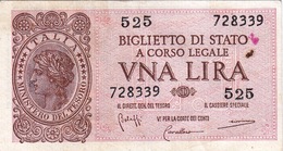Banconote/Banconota Da 1 Lira Lotto Di 1 Biglietto_ N°525 Serie 728339-" 2 SCANSIONI- - Autres & Non Classés