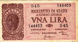 Banconote/Banconota Da 1 Lira Lotto Di 1 Biglietto_ N°545 Serie 144403-" 2 SCANSIONI- - Autres & Non Classés