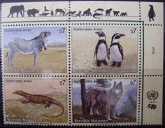 NACIONES UNIDAS - VIENA - IVERT 159/62 NUEVOS ** FAUNA EN EXTINCION - LOBO (R188) - Donkeys