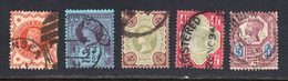 Great Britain 1887-1900 Cancelled, Sc# ,SG 197,201,205,206,207a, - Used Stamps