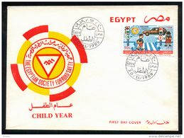 EGYPT / 1989 / CHILD YEAR / ROAD SAFETY SOCIETY / CAR / TRAFFIC LIGHTS / FDC - Lettres & Documents