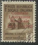 REPUBBLICA SOCIALE CLN MACCAGNO COMITATO DI LIBERAZIONE NAZIONALE 1945 CENT. 5  C USATO USED OBLITERE' - National Liberation Committee (CLN)