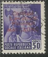 REPUBBLICA SOCIALE CLN MACCAGNO COMITATO DI LIBERAZIONE NAZIONALE 1945 CENT. 50 C USATO USED OBLITERE' - Comité De Libération Nationale (CLN)