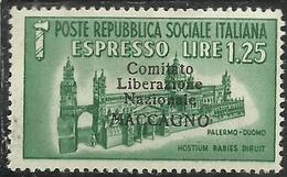 REPUBBLICA SOCIALE CLN MACCAGNO COMITATO DI LIBERAZIONE NAZIONALE 1945 ESPRESSO SPECIAL DELIVERY LIRE 1,25 MNH - National Liberation Committee (CLN)
