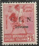 CLN SAVONA 1945 SOPRASTAMPATO D'ITALIA TAMBURINI ITALY OVERPRINTED  CENT. 75 MNH TIMBRO DI GARANZIA - National Liberation Committee (CLN)