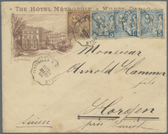 Monaco: 1894/1936, Lot Von 11 Briefen/Karten Mit Ausgesuchten Frankaturen, Dabei 3 Dekorative Hotel-Vordruck-Umschl&auml - Brieven En Documenten