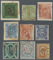 Alle Welt: 1840's/1880's (c.): Group Of 28 Classic Stamps Worldwide With RED CANCELLATIONS Or Handstamps, With Old Germa - Sammlungen (ohne Album)