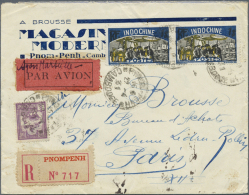 Französisch-Indochina: 1928/1931, Lot Of Three Covers To France, Registered And/or Airmail, Also Blue Postmark. - Briefe U. Dokumente