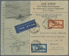 China - Flugpost: 1936/48, FFC (4) With French Indochina Stamps Haiphong-Canton 1936, Tunis-Saigon-Shanghai 1947 (2), Ha - Other & Unclassified