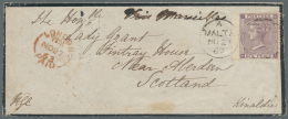 Malta: 1847/1887, Lot Of Four Better Covers (single Lots), One Stampless Soldier's Letter 1847 And Three Covers GB Used - Malte